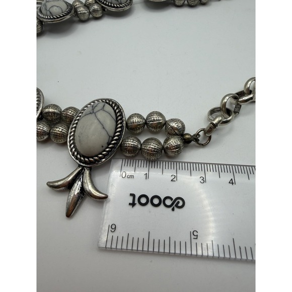 Southwestern Squash Blossom Naja Necklace White Faux Turquoise Silver Tone 22in - Picture 8 of 13
